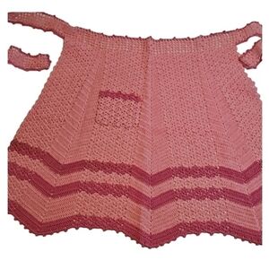 Hand Crafted Kitchen Crochet Apron Pink Vintage Cottagecore Floral open stitch